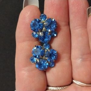 Vintage Cobalt Blue Rhinestone Screw Back Earrings